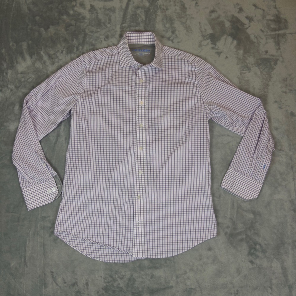 Twillory Dress Shirt Mens 15.5 32/33 Purple Check Performance Tailored Fit Shirt